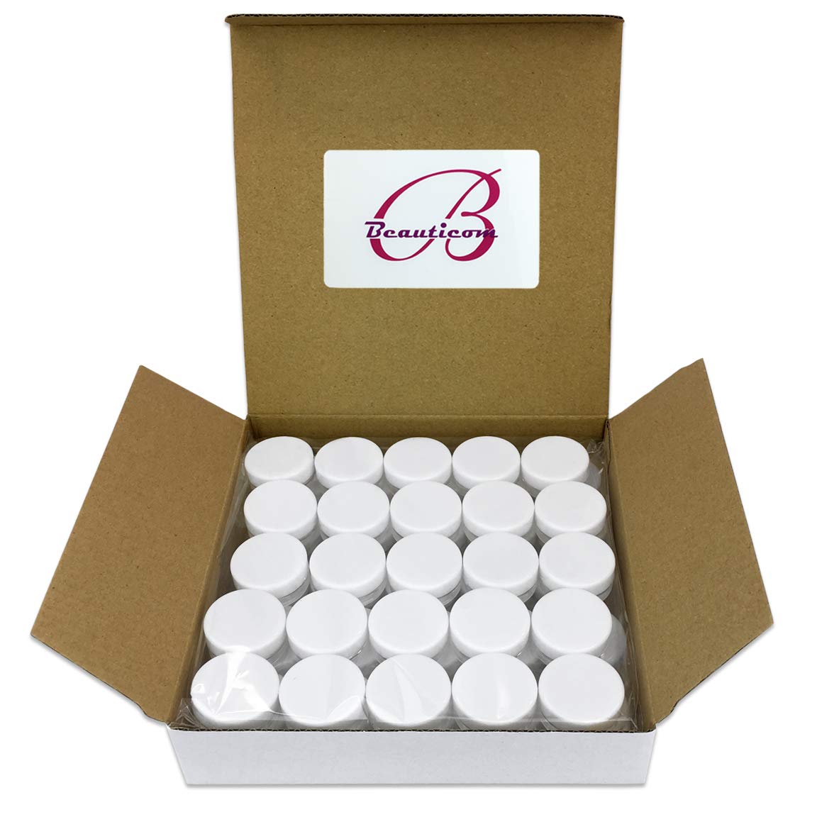 Beauticom 200 Pcs 3G Clear Jars with White Lids