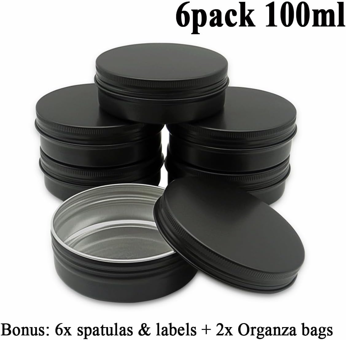 6 Pack 100ml Aluminum Tin Jars with Screw Cap