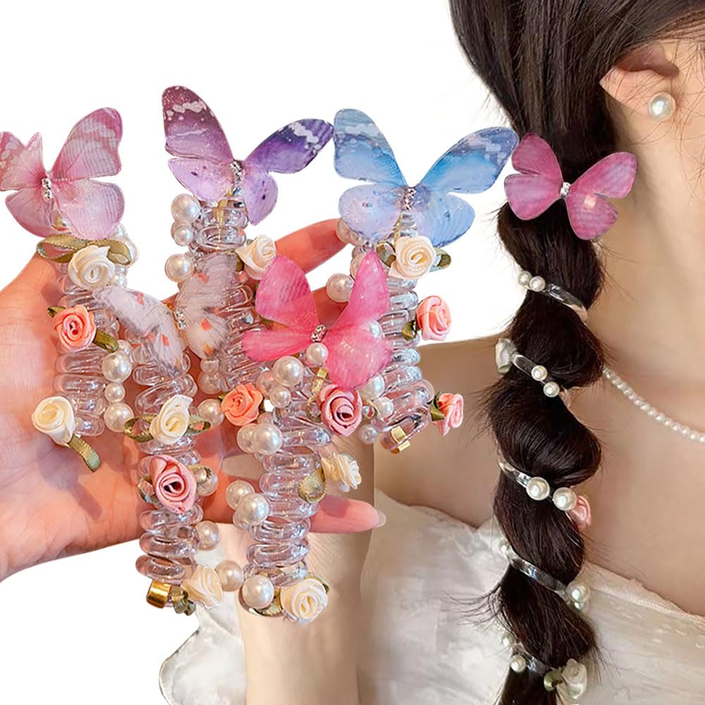 5pcs Telephone Wire Hair Bands with Pearls and Flowers