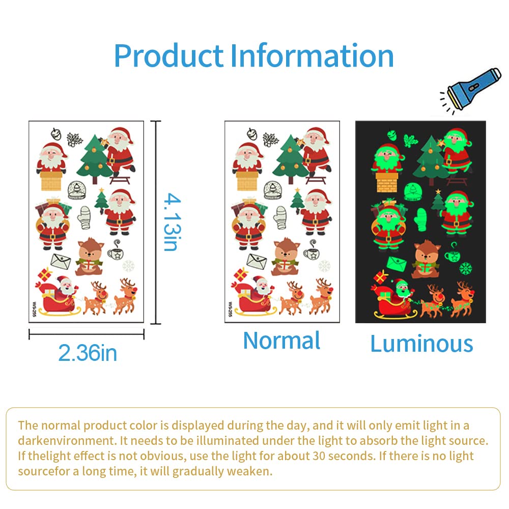 Luminous Christmas Temporary Tattoos for Kids 120 Piece Set