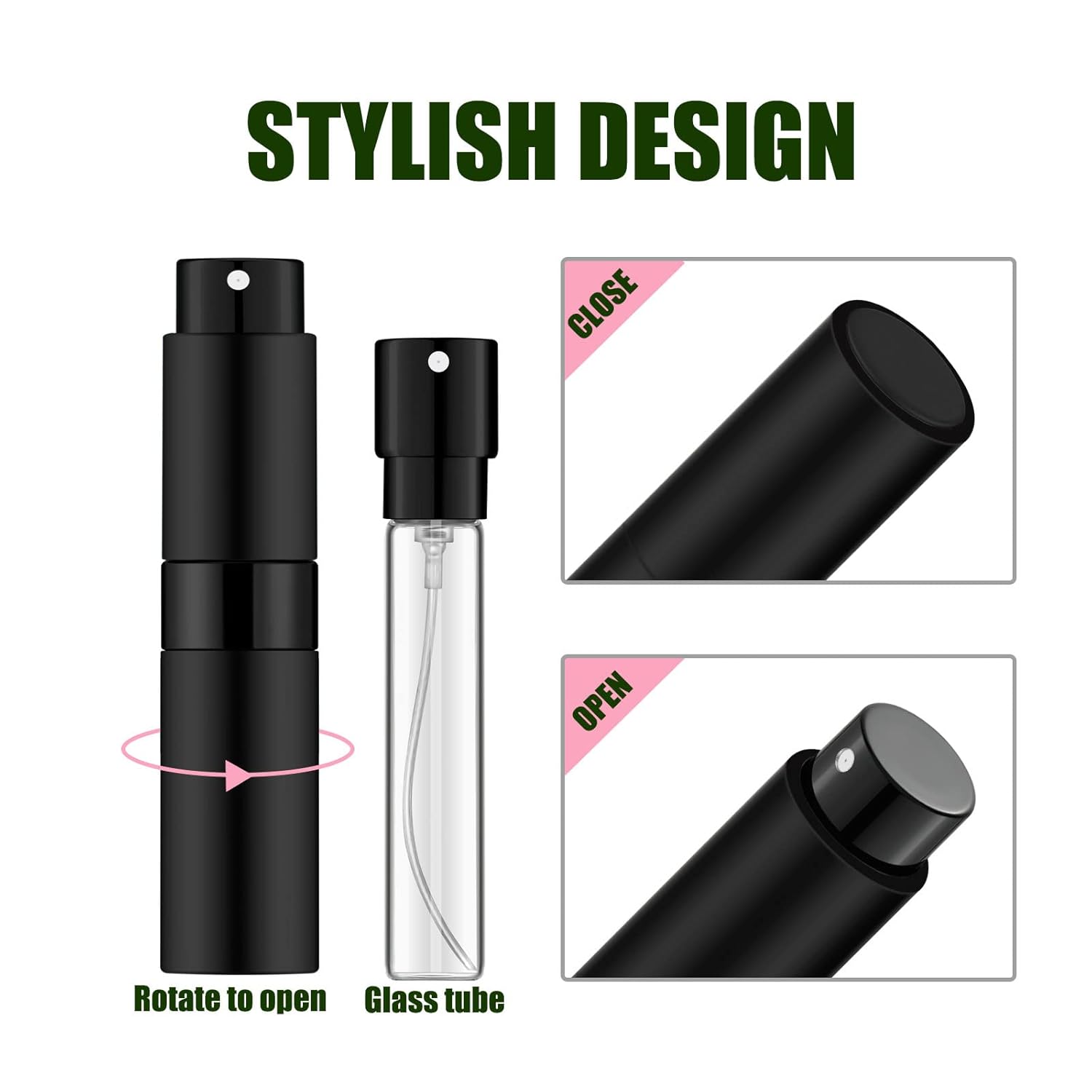 2PCS 8ml Mini Perfume Atomizer Bottles Matte Black