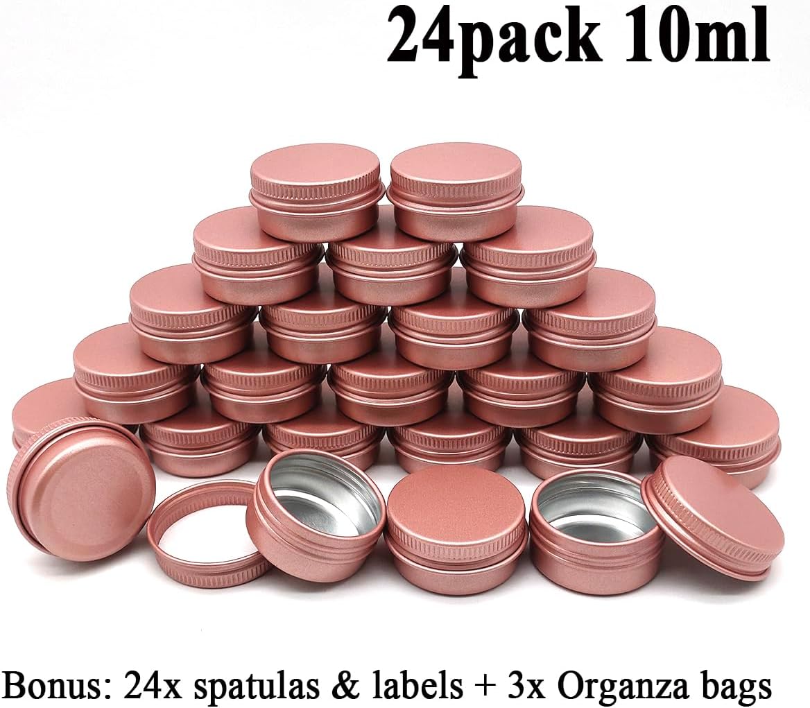 24 Pack Matte-Pink Aluminum Tin Jar for Cosmetics
