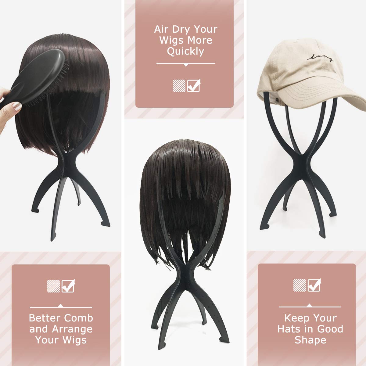 Dreamlover Wig Stand for 3 Wigs Black 142 Inch Height