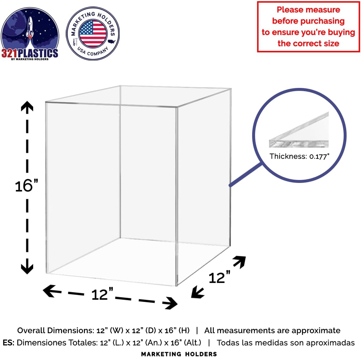 Acrylic Display Riser Box 12x12x16 Clear Tower Pedestal