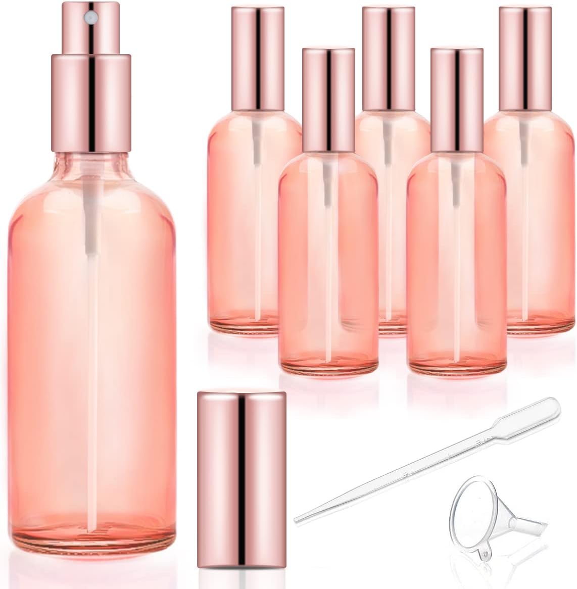 6 Pack 34 Oz Pink Glass Spray Bottles - Rose-Golden Refillable Atomizers