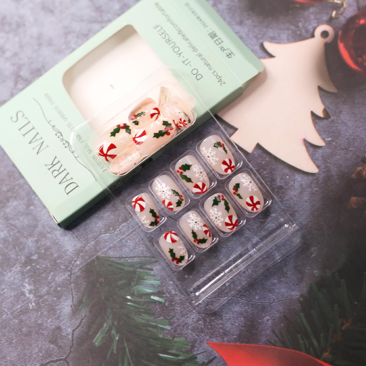 Christmas Press On Nails 24Pcs Set for Women Girls