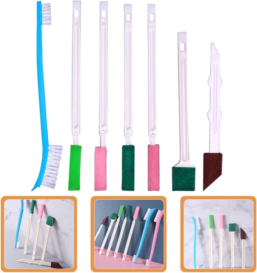 7pcs Long Handle Tile Cleaner Brush Set for Bathroom and Cleaning Tools