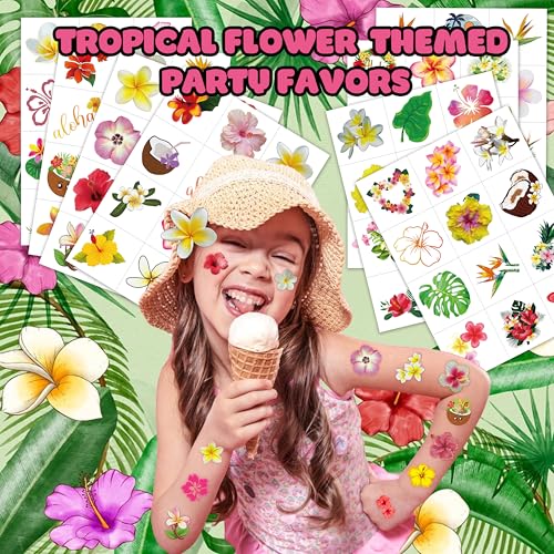Tropical Flower Hawaiian Temporary Tattoos 96 PCS