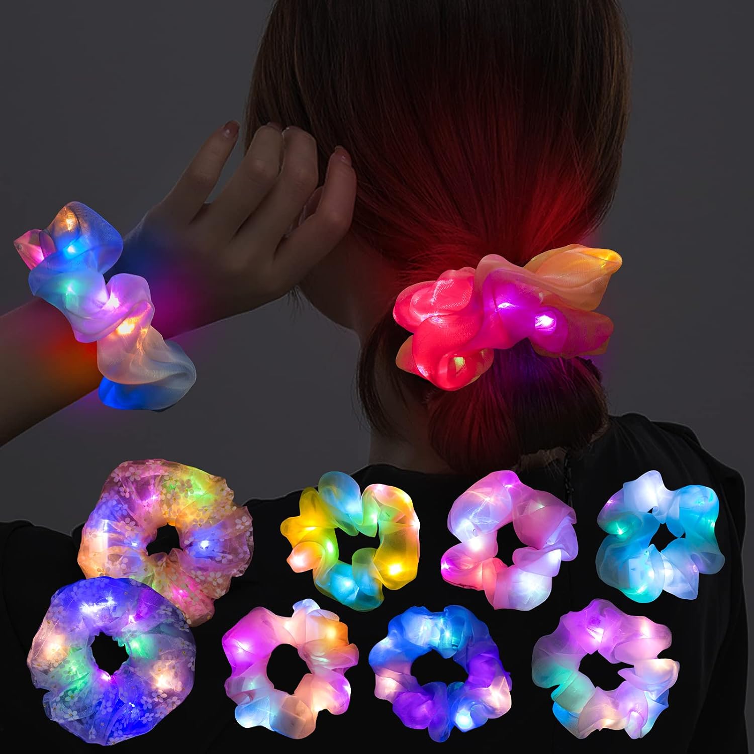 8 Pcs LED Scrunchies for Women - Glow in the Dark