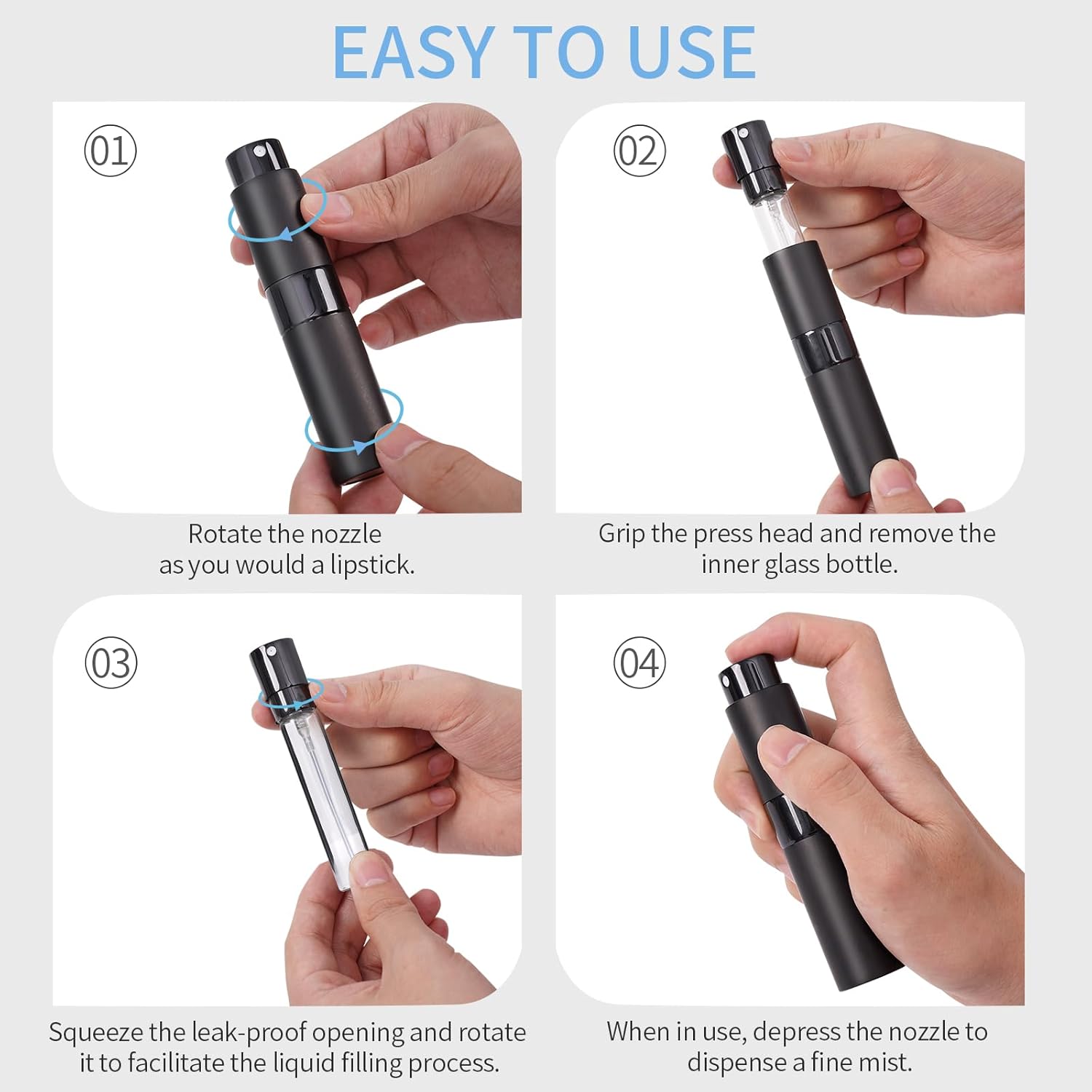 3Pcs 8ml Cologne Travel Bottle Refillable Perfume Sprayer Twist Up Bottle Black