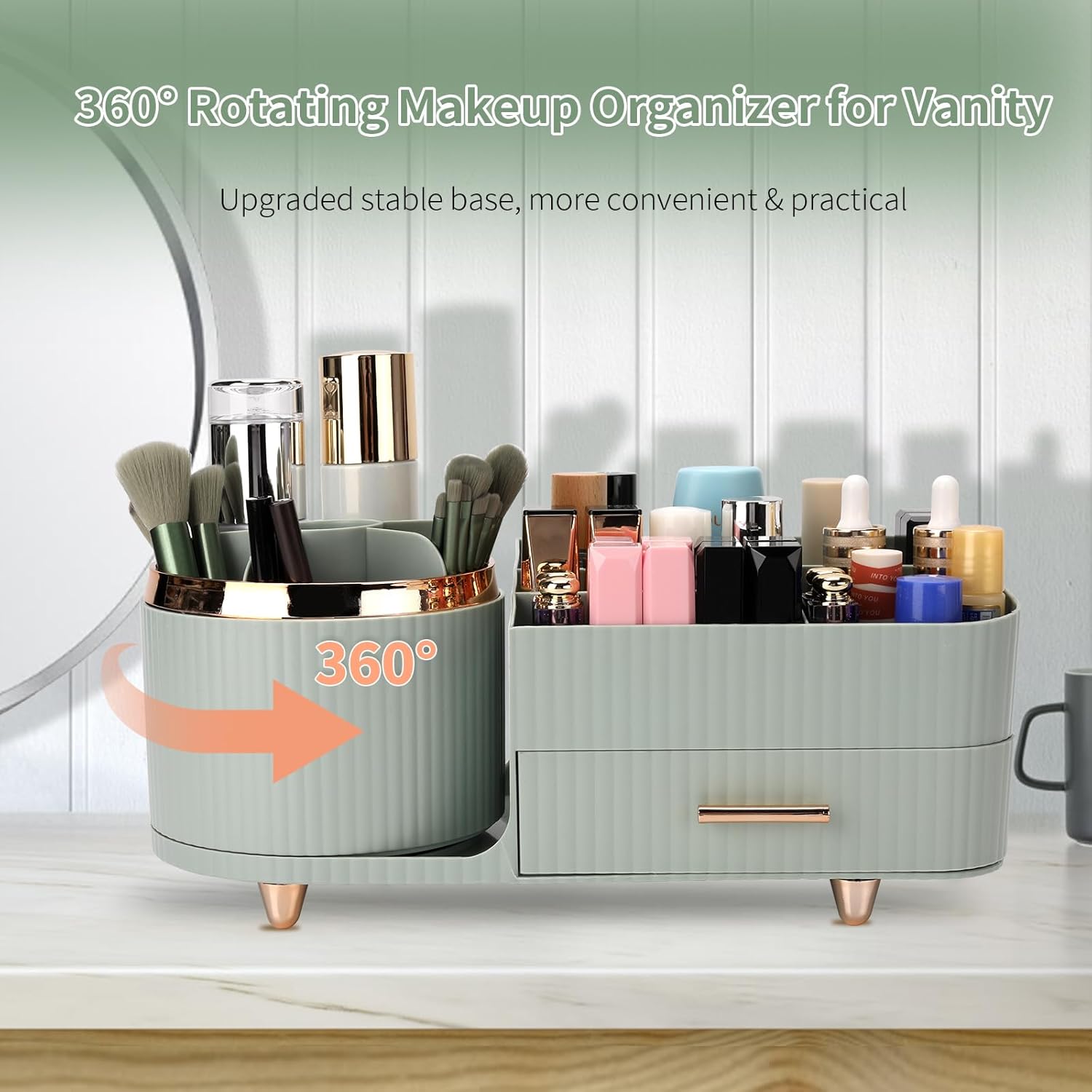 Molutsody Makeup Organizer with Drawers Green