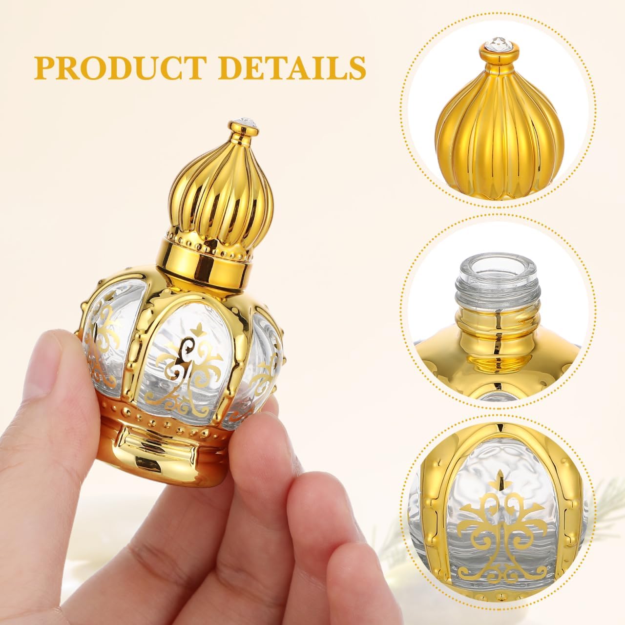 2pcs Mini Arabic Crystal Glass Roller Bottles 15ml Gold Refillable