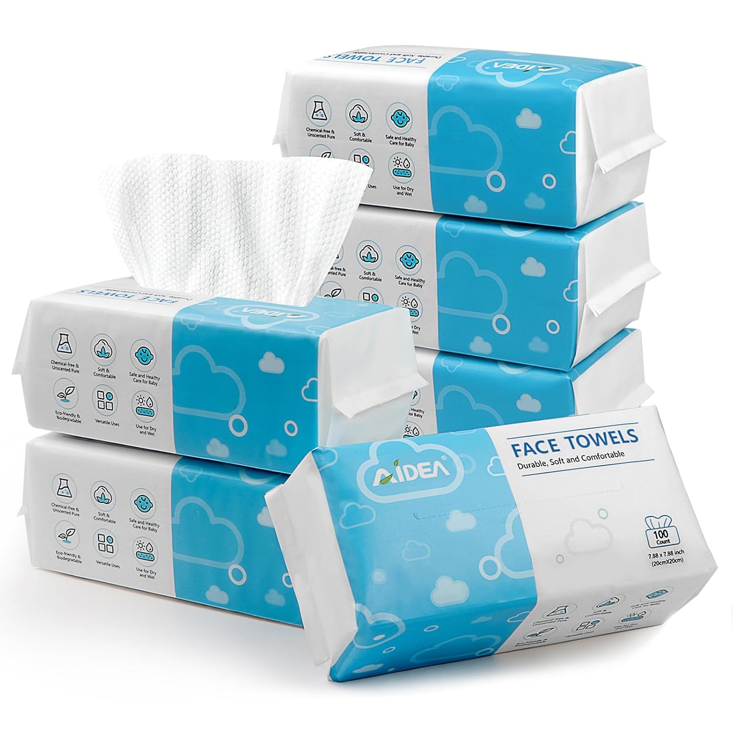 AIDEA Face Towels 600 Ct Disposable Wipes for Sensitive Skin