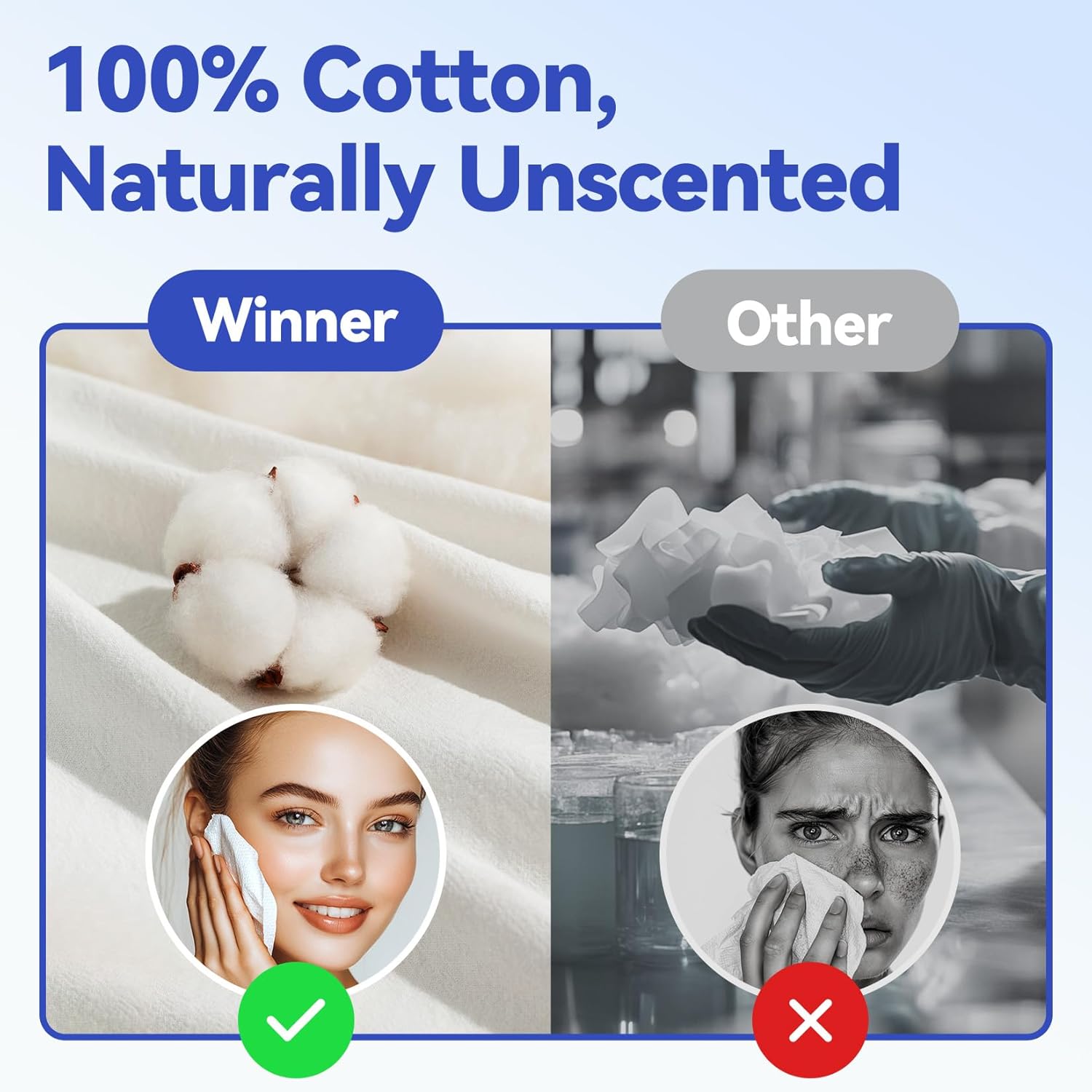 Winner Ultra Soft Biobased Facial Towelettes 55 Count Disposable for Sensitive Skin