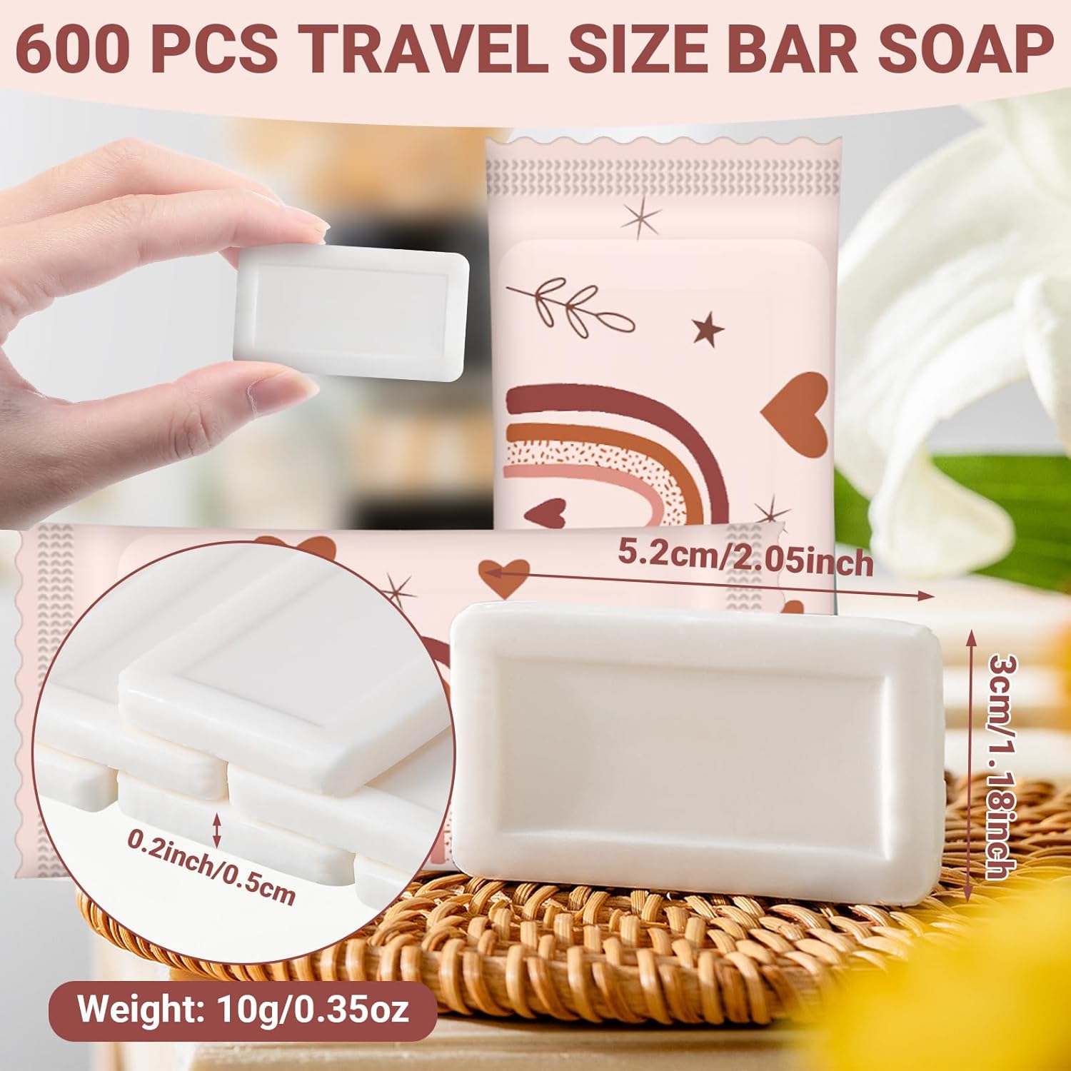 Kacctyen 200 Pcs Mini Hotel Soap Bars Rainbow Travel Size