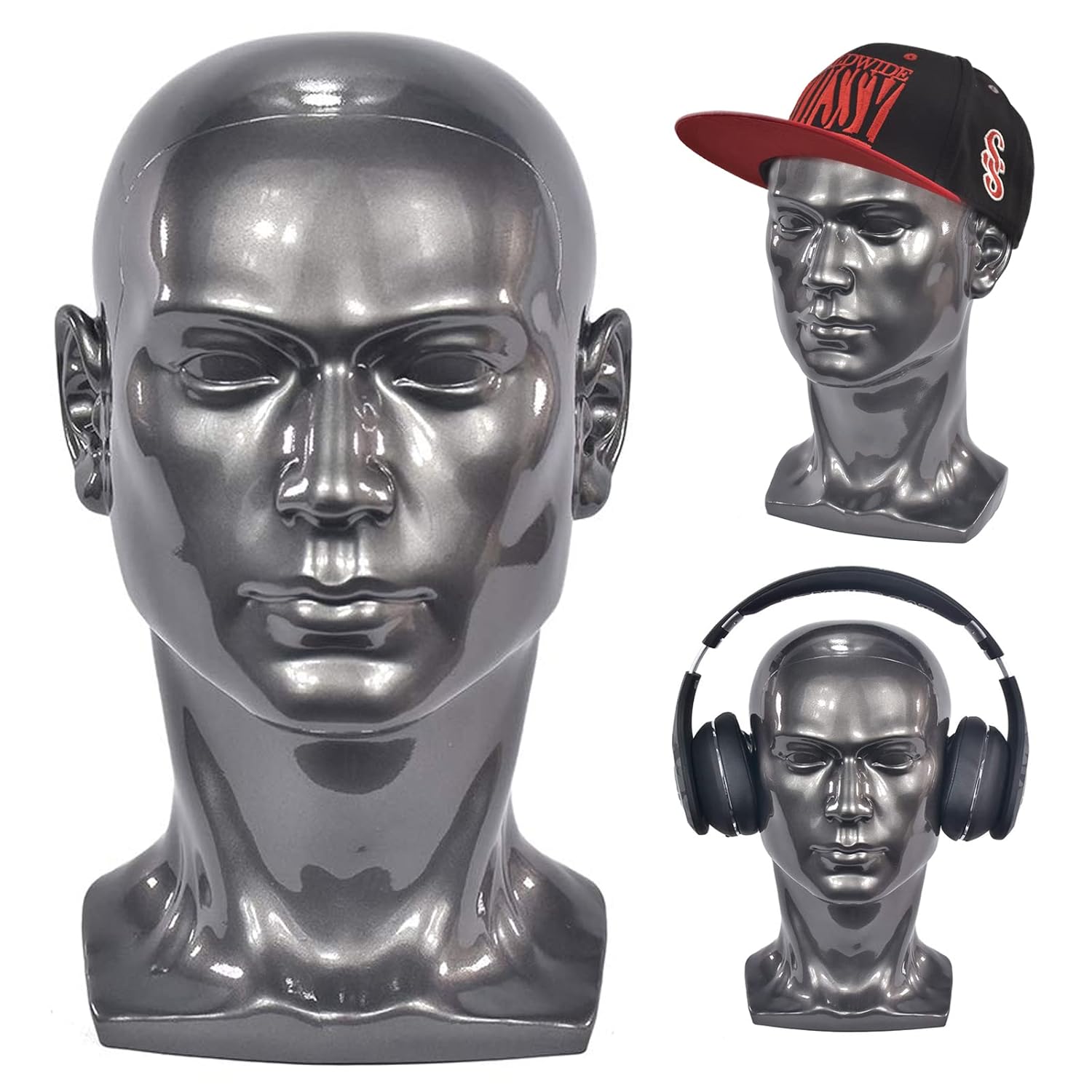 FLWAI Male Mannequin Head with Mount Hole Bright Grey