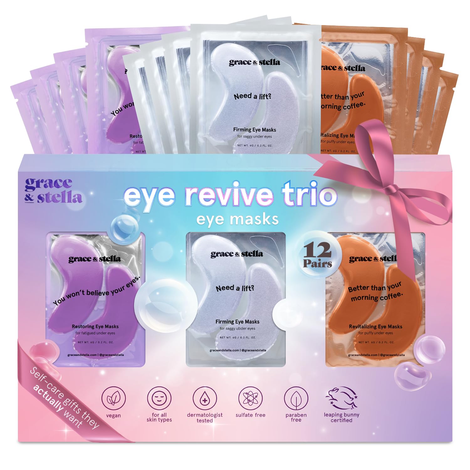 Grace Stella Under Eye Patches 12 Pairs - Dark Circles Puffiness Eye Masks