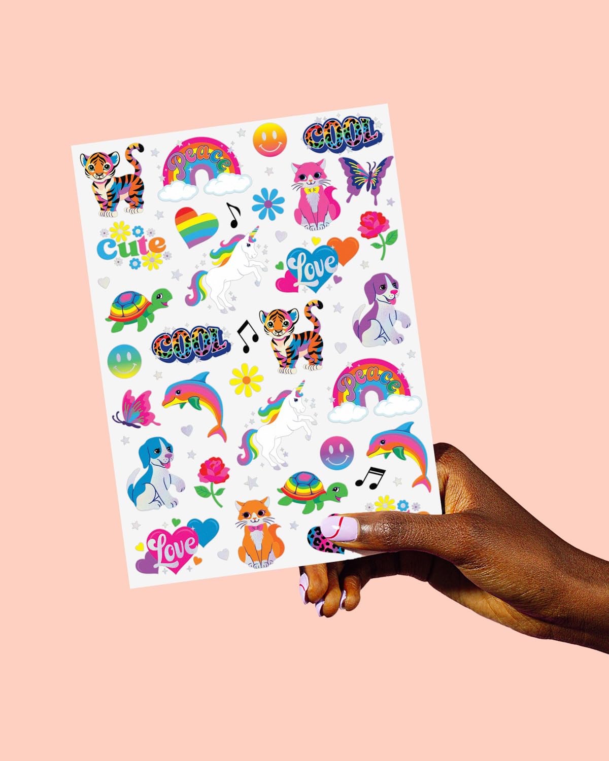 XO Fetti Cute Neon Rainbow Animal Temporary Tattoos - 68 Iridescent Foil Pcs