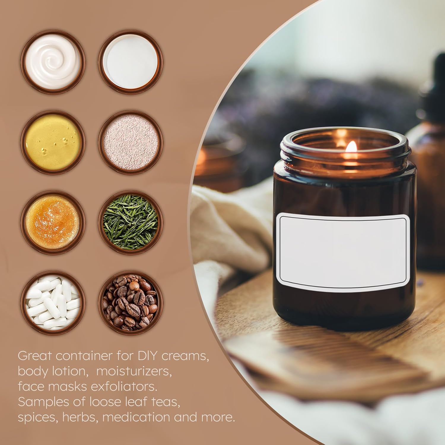 8oz Amber Glass Jars with Lids 30 Pcs