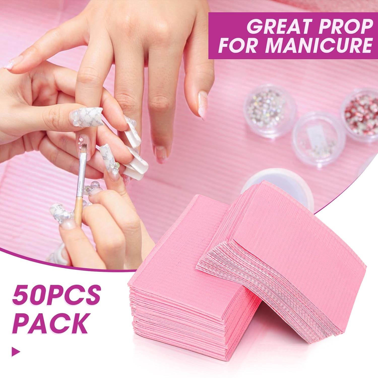50Pcs Disposable Nail Art Table Towels 3 Ply Waterproof