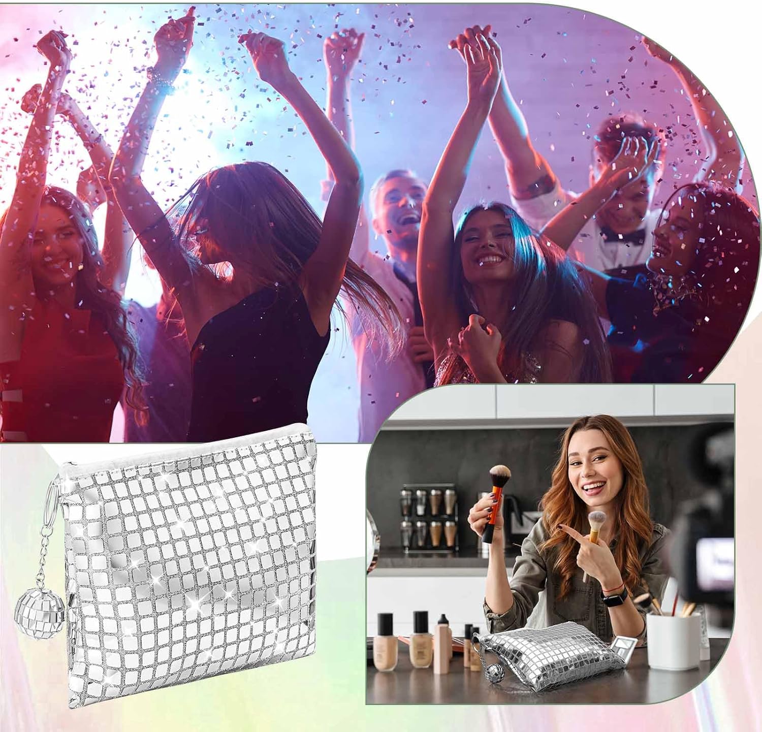 12 Pack Glitter Sequin Makeup Bags with Zipper for Parties