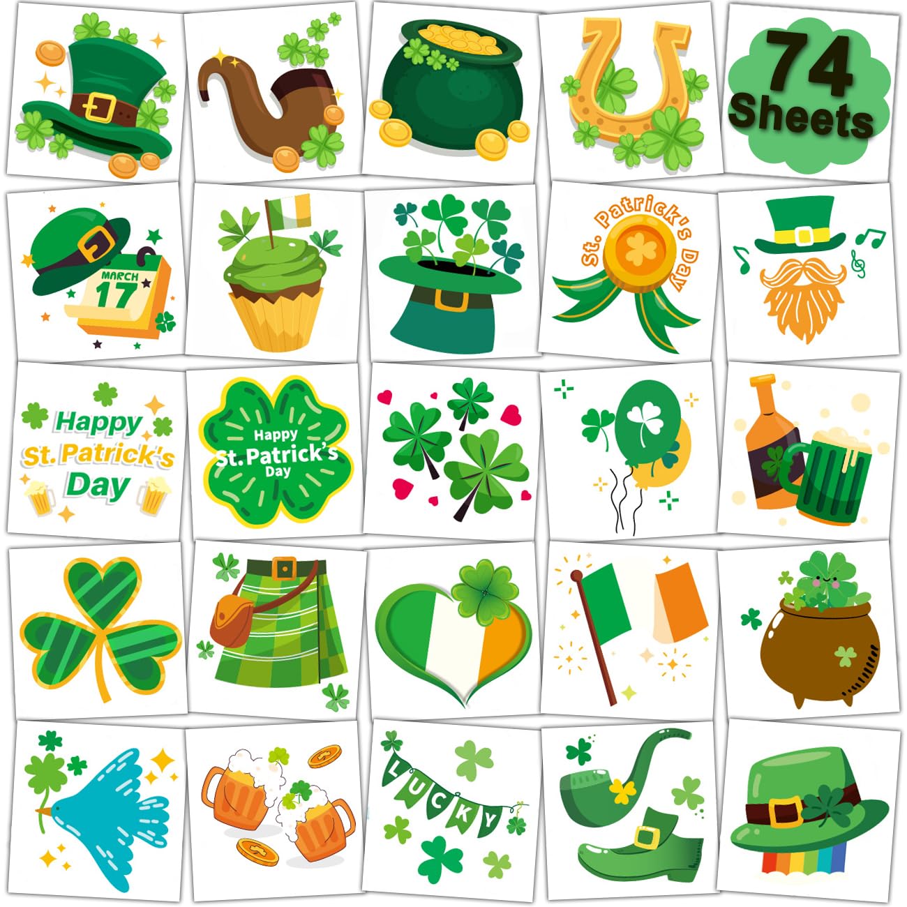 CHARLENT St Patricks Day Temporary Tattoos for Kids Party Supplies