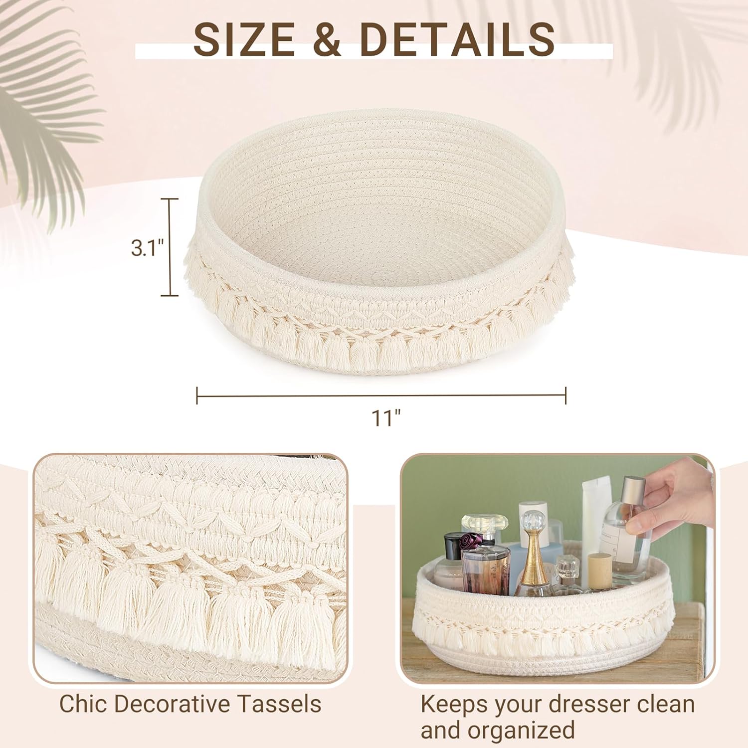 Mkono Macrame Makeup Organizer Basket Boho Decor