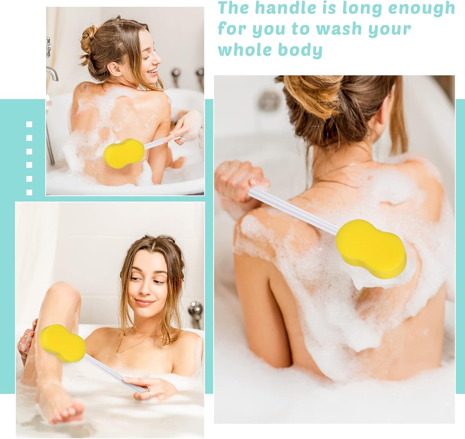 Yetene 3 Piece Long Handle Sponge Back Scrubber