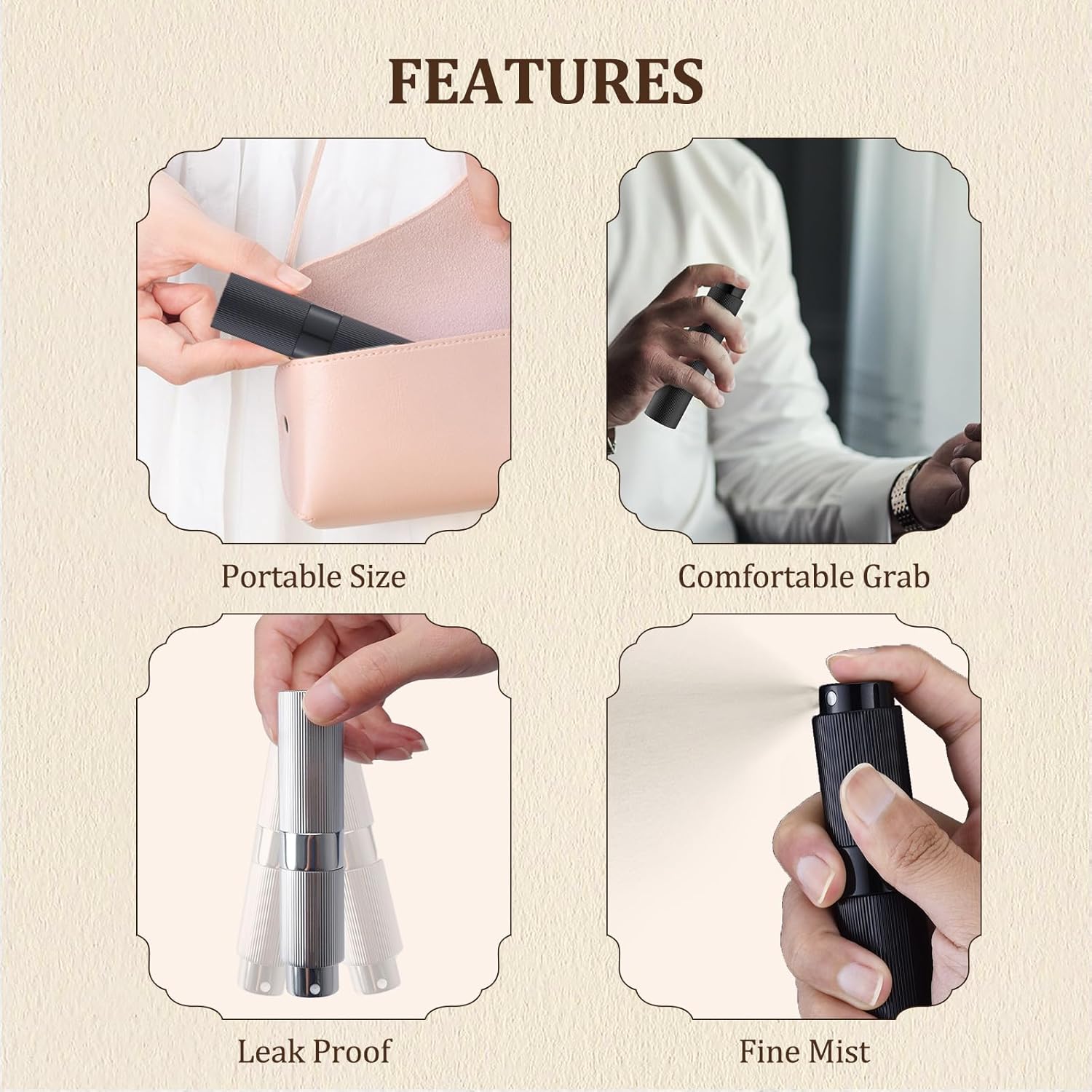 LISAPACK Perfume Travel Refillable Bottle 8ML Black Striped for Men and Women