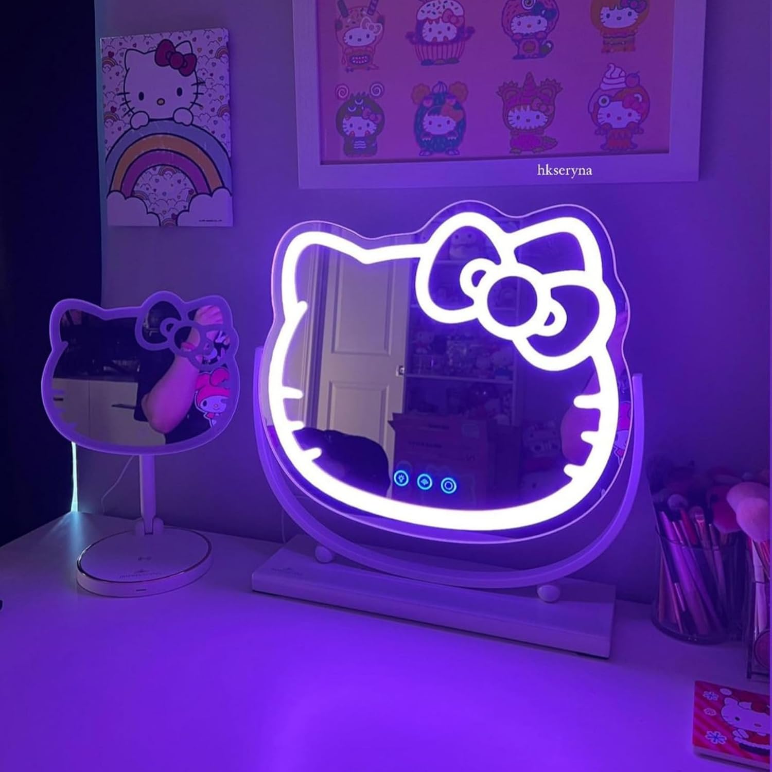 Hello Kitty Kawaii Desk Mirror with LED Lights and Touch Sensor