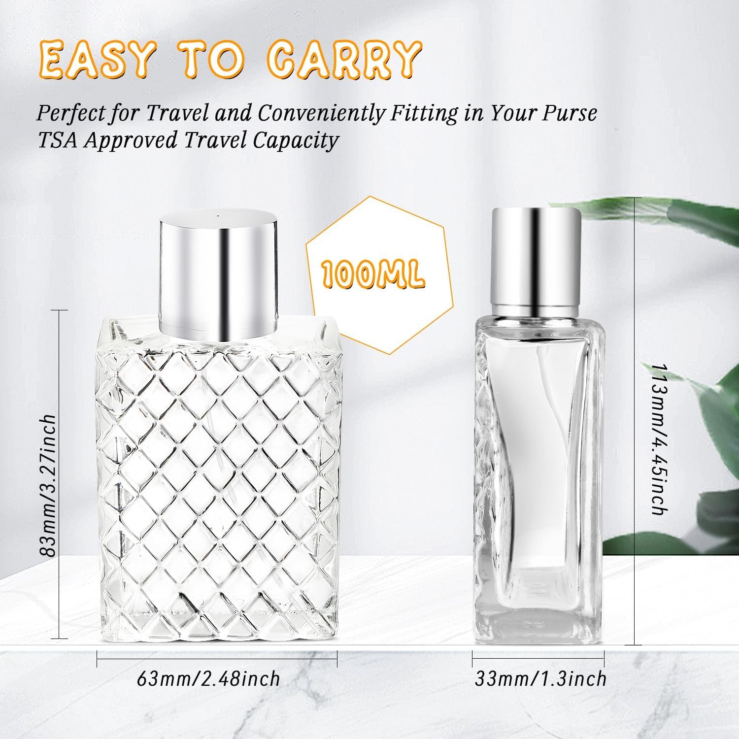 6 Pack Refillable Spray Perfume Bottles 100ml Glass with Funnels and Droppers
