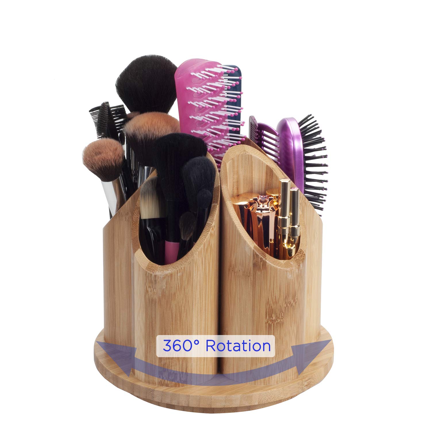 MobileVision Bamboo Rotating Makeup Organizer 5 Sections