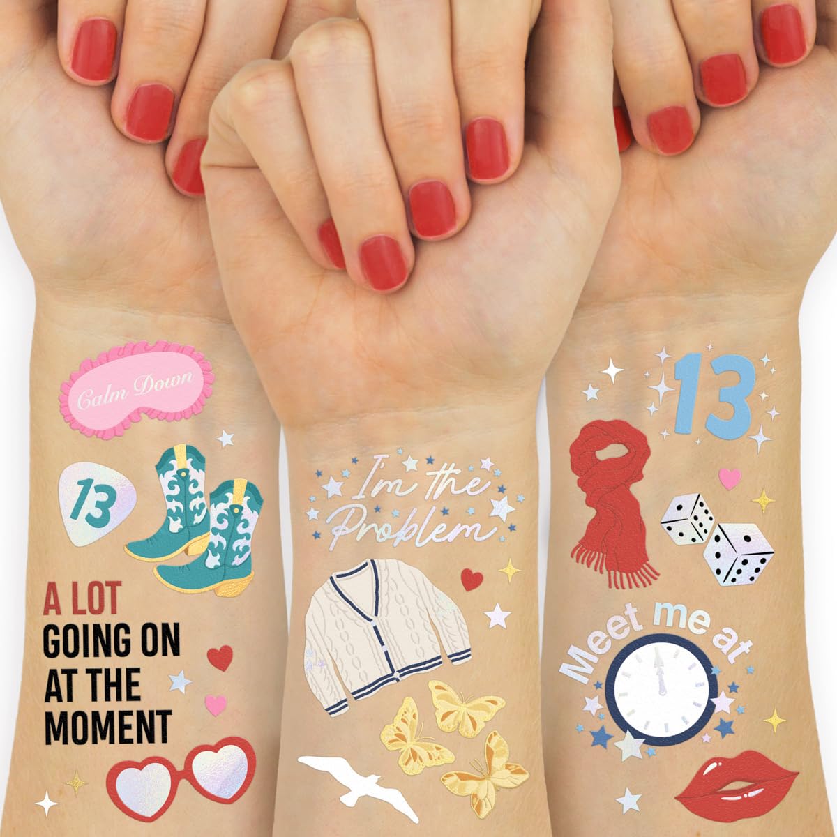 XO Fetti Eras Party Temporary Tattoos 74 Iridescent Styles