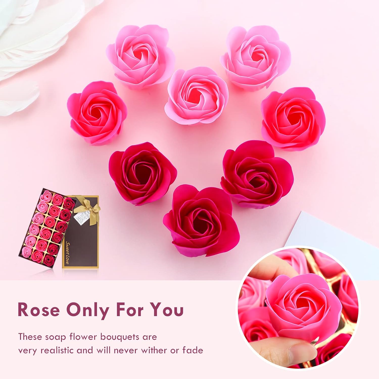 JIALEEY Scented Rose Bath Soap Petals Gift Set 18 PCS Pink