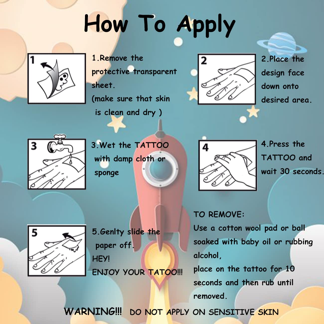 Glitter Galaxy Temporary Tattoos for Kids - 12 Sheets