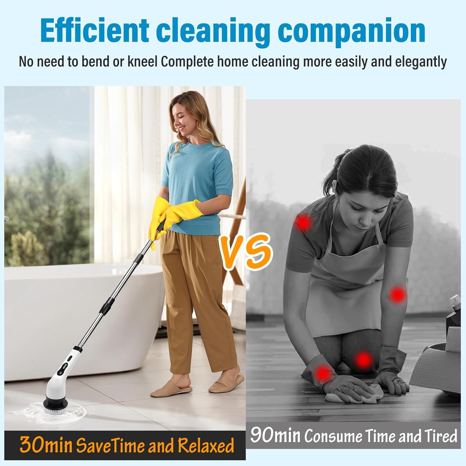 Sayene Electric Spin Scrubber with 9 Brush Heads and 3-Section Handle