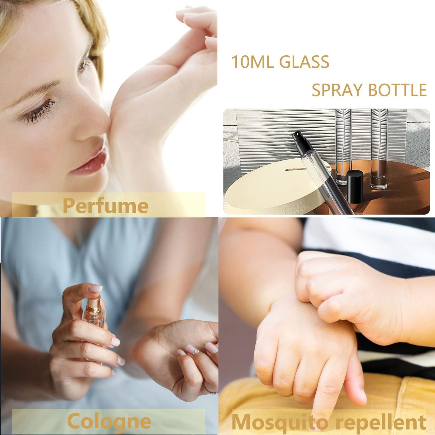 10ml Glass Spray Bottle Set 8PCS Gold