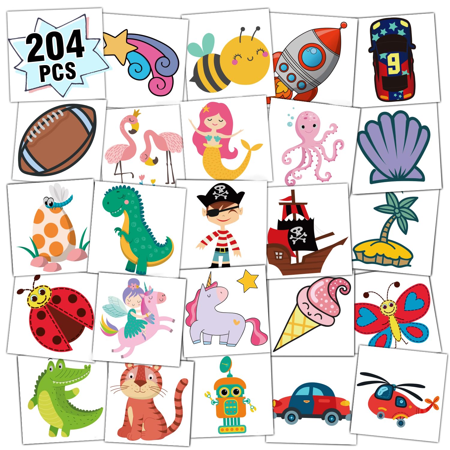 Partywind Kids Temporary Tattoos 204 PCS