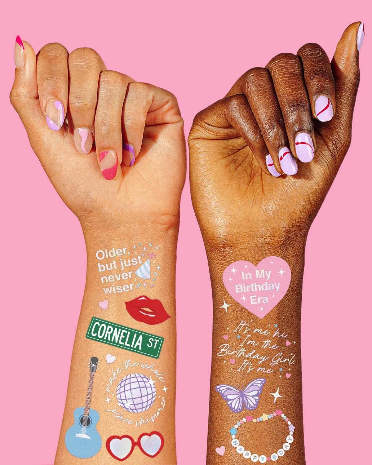 XO Fetti Eras Birthday Temporary Tattoos 50 Iridescent Styles