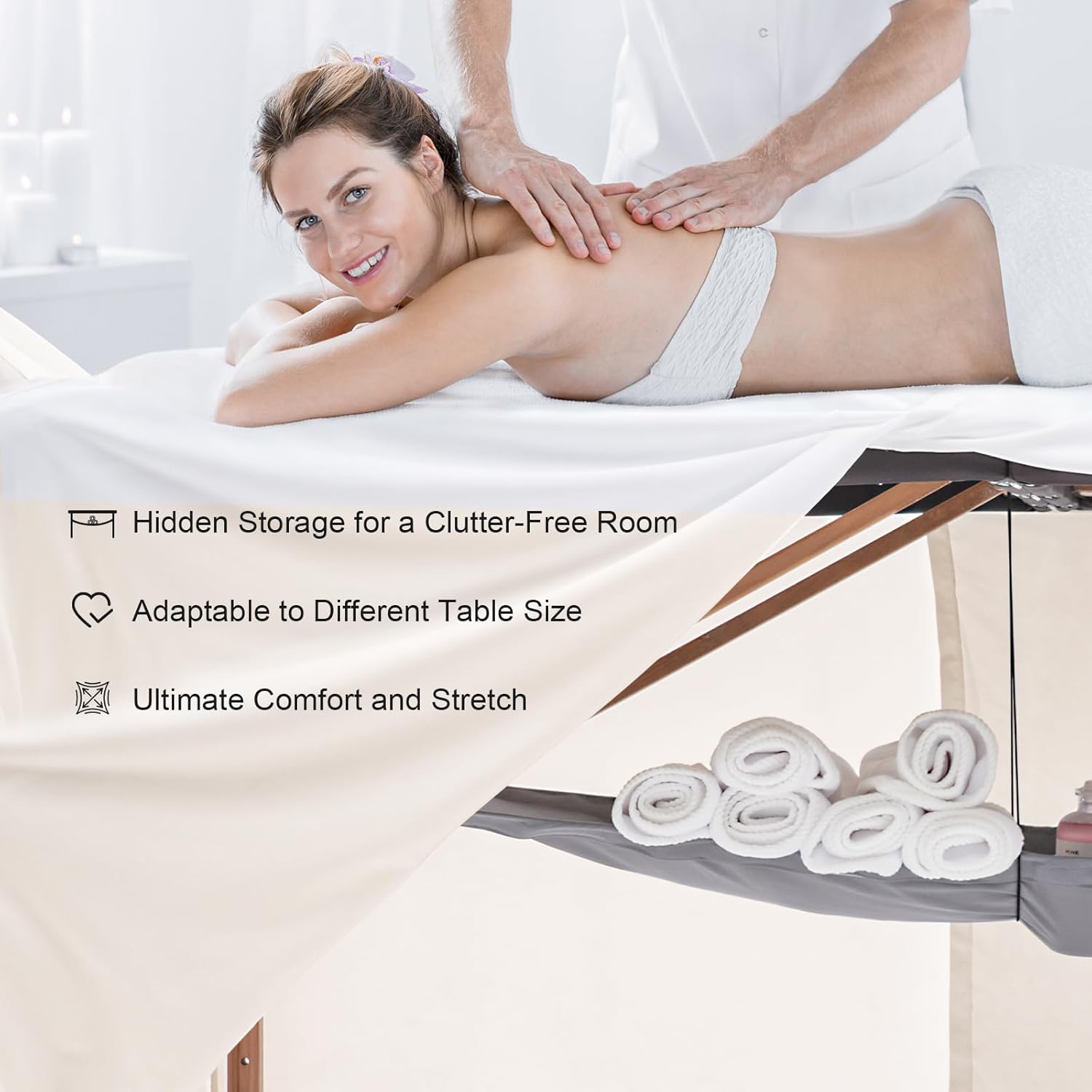 Massage Table Skirt Set 3pcs Soft Stretchable Cover for Spa and Beauty