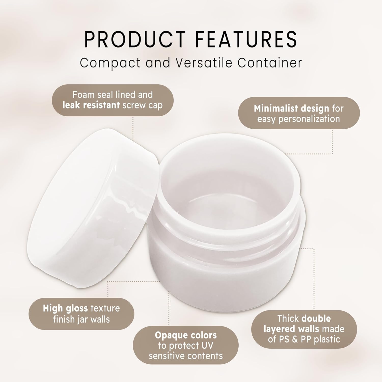 PANA Beauticom 72 Piece 7G White Plastic Jar with Foam Lid