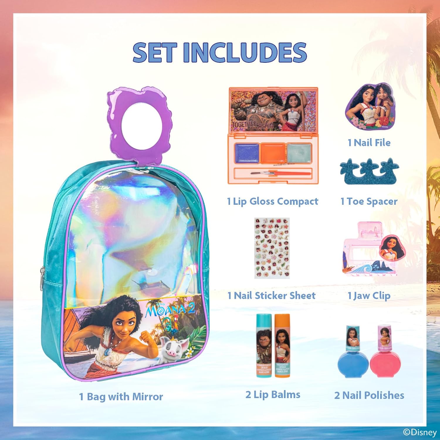 Townley Girl Disney Moana 2 Makeup Filled Backpack Set