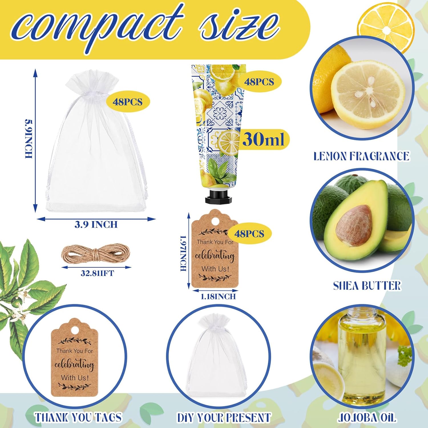 Dansib 48 Sets Baby Shower Hand Cream Party Favors Lemon