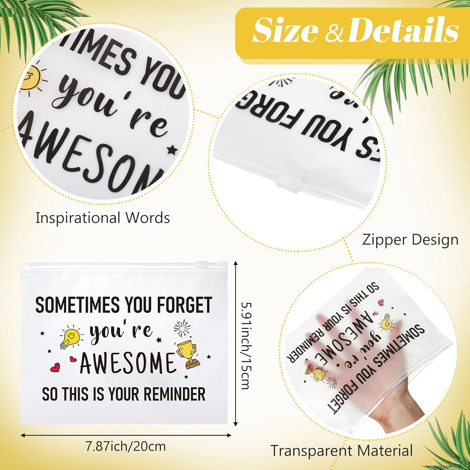Reginary 50 Pcs Inspirational Makeup Bags with Zipper