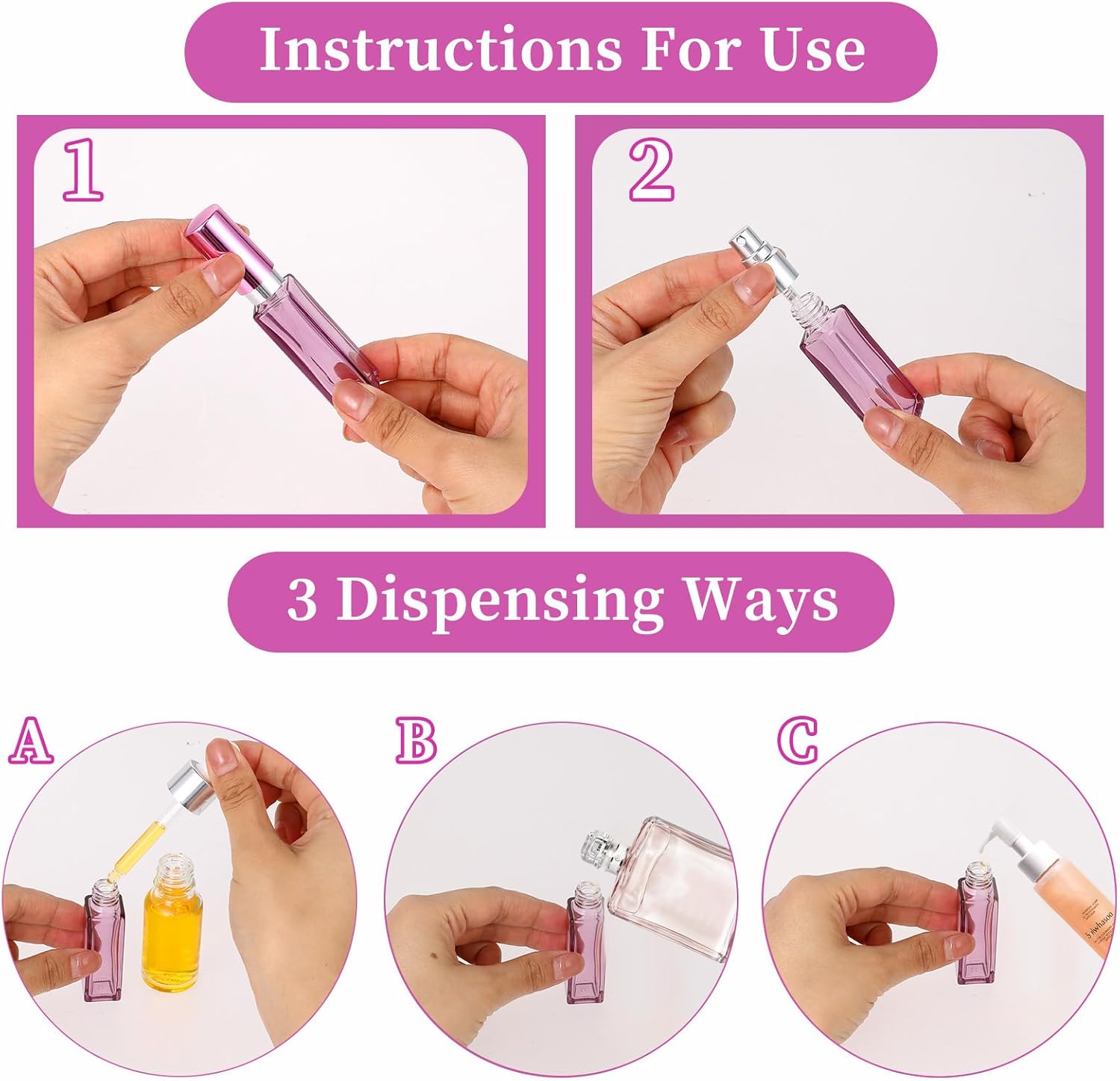 3 Pcs 10ML Glass Perfume Travel Refillable Bottles