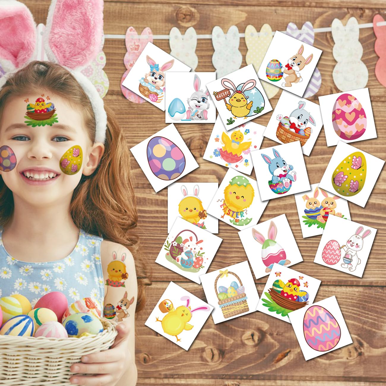 CHARLENT Easter Temporary Tattoos for Kids Party Supplies