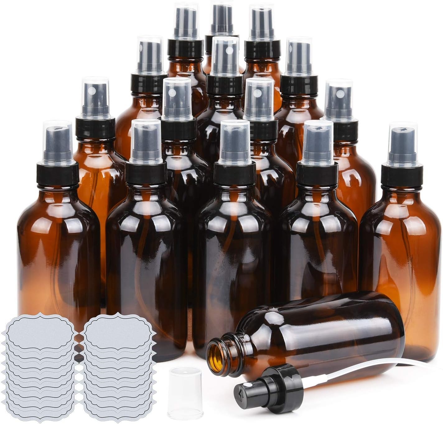 ULG Amber Glass Spray Bottles 4oz 16 Piece Set