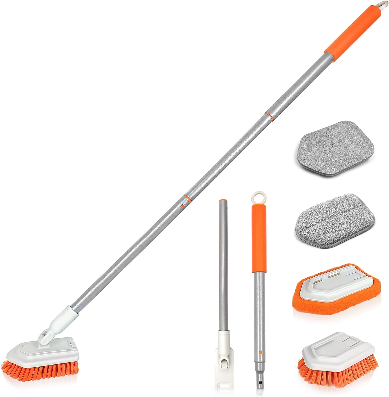 JEHONN 4-in-1 Tile Tub Scrubber with Long Handle