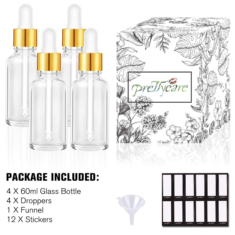 PrettyCare 2 oz Glass Dropper Bottles 4 Pack
