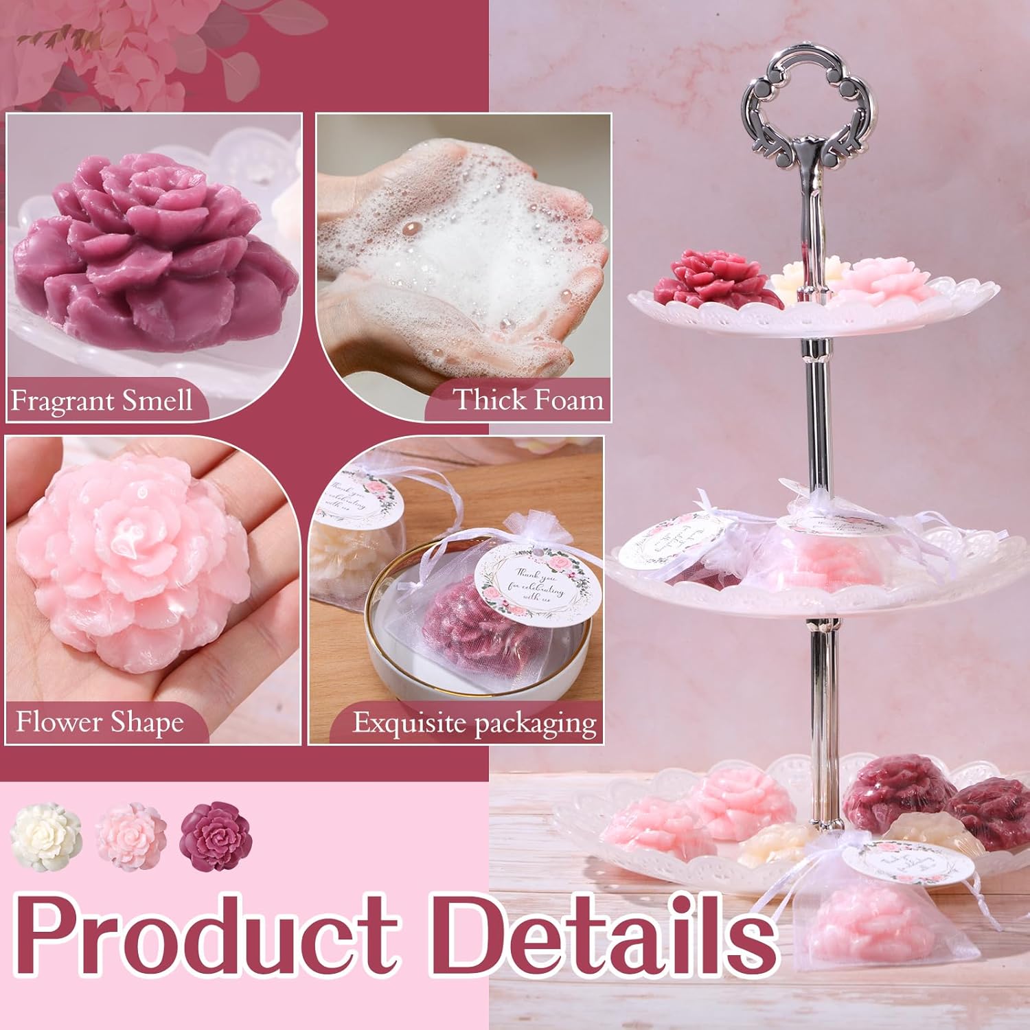 Demissle 24 Piece Rose Flower Soap Gift Favor Set